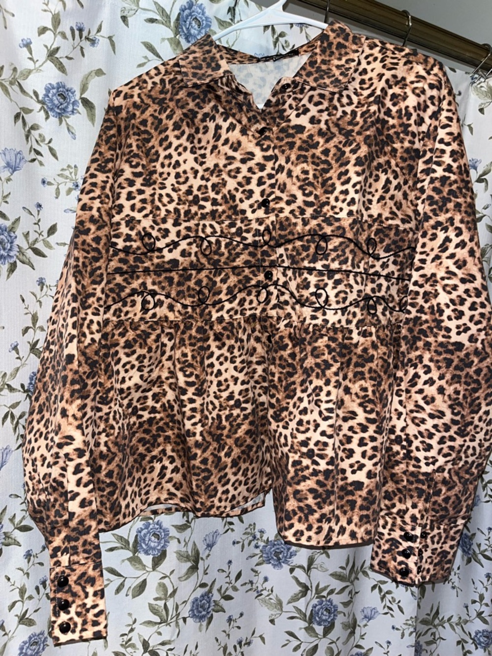 2 Fly Co Loopty Lou Leopard Print Peplum Button-Up Top - Brown - Picture 2 of 5